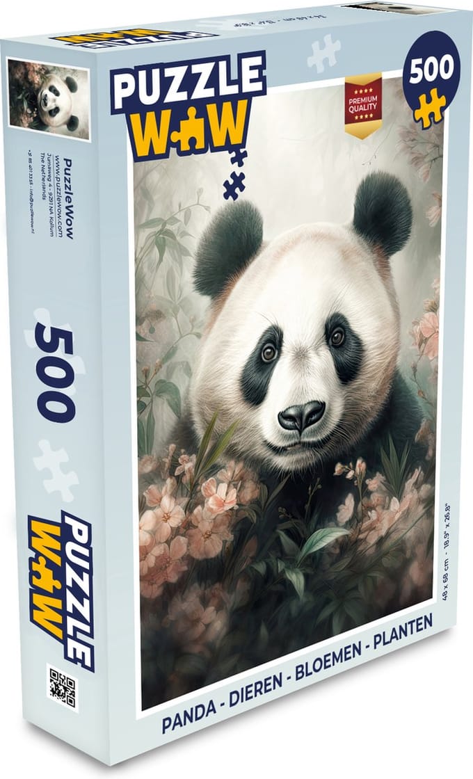 Puzzel Panda - Dieren - Bloemen - Planten - Legpuzzel - Puzzel 500 stukjes