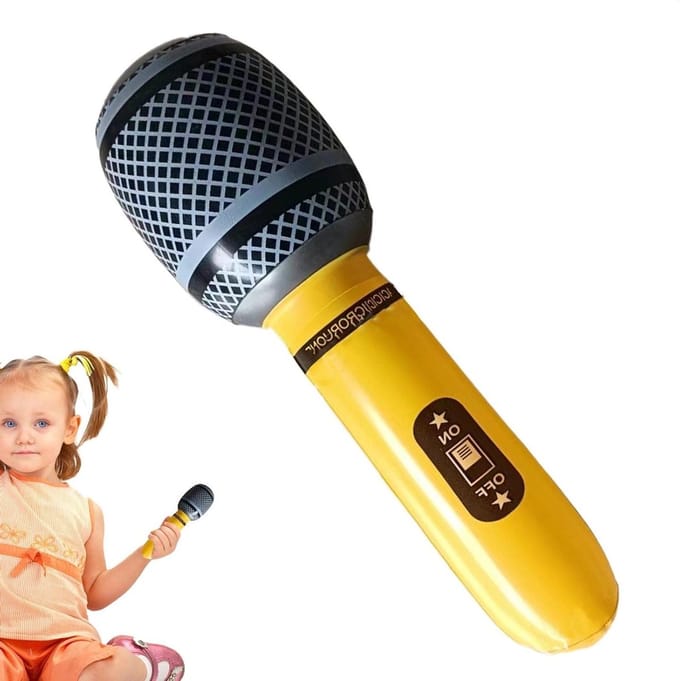 Opblaasbare Microfoon - Feest Prop - Muziek Maken - Duurzaam PVC Materiaal - 35 cm Lengte - Geel