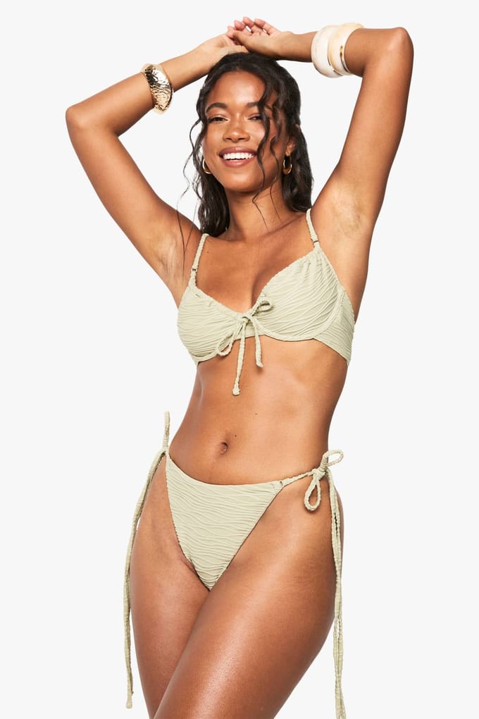 boohoo Dames Bikini Top met textuur en beugels | Sage | Maat: 6