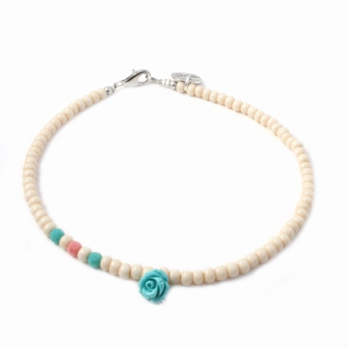 Heaven Eleven - dames - Enkelbandjes - glas - creme - bloem - 3mm - 25cm