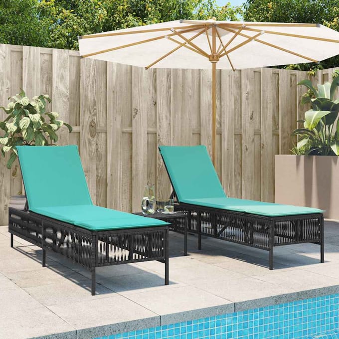 vidaXL - Ligstoelen - 2 - stuks - met - tafel - Zwart - Poly - Rotan