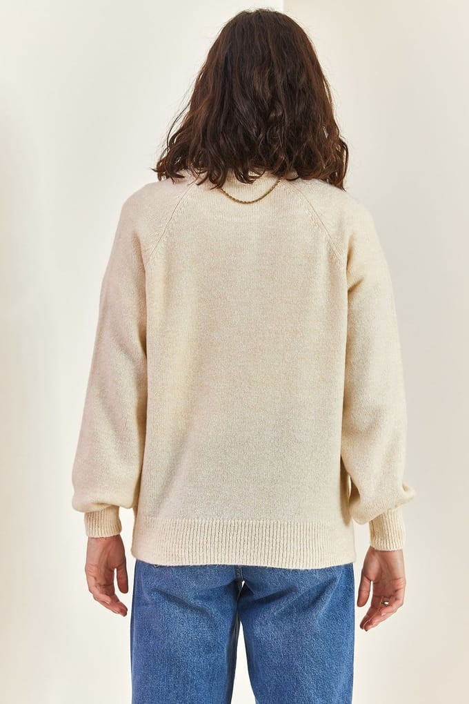 Knopenkraag Relaxed Fit Gebreide Trui