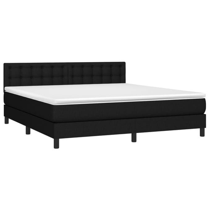 vidaXL - Boxspring - met - matras - en - LED - stof - zwart - 160x200 - cm