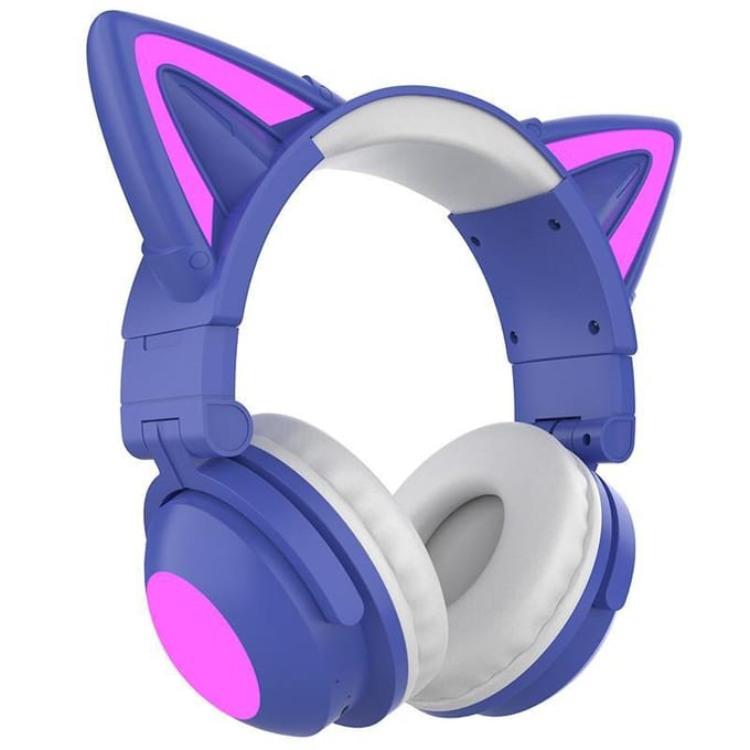 Opvouwbare, op het hoofd gemonteerde Cat Ear LED-gloeiende gaming-headset Zware bas Bluetooth 5.0-oortelefoon Echte draadloze hoofdtelefoon met microfoon paars