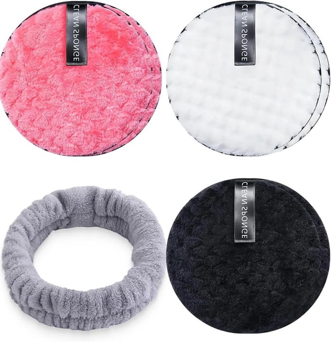 Herbruikbare gezichtspads met haarband, make-up remover pads, wattenpads - 6 stuks
