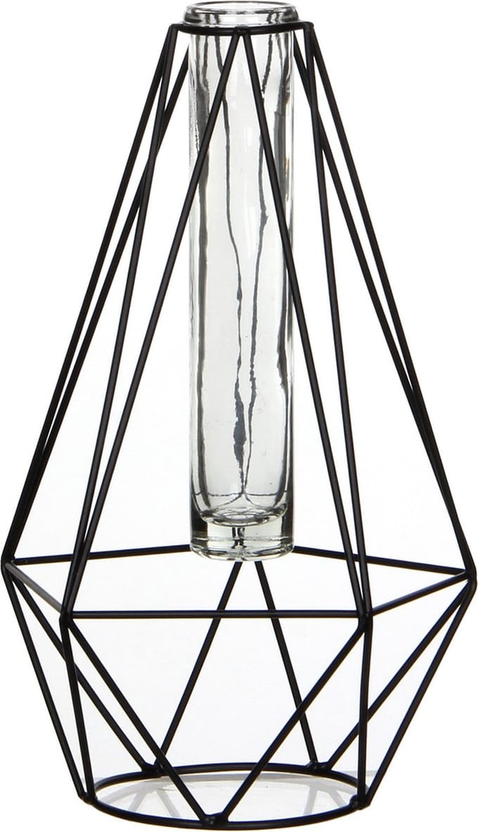 Mica - Draadstaal vaasje diamant - glas - 15 x 14 x 23 cm - Maat L