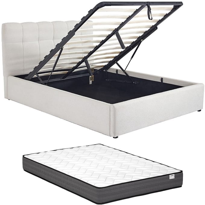 Vente-unique Bed met opbergruimte stof wit 140 x 190 cm