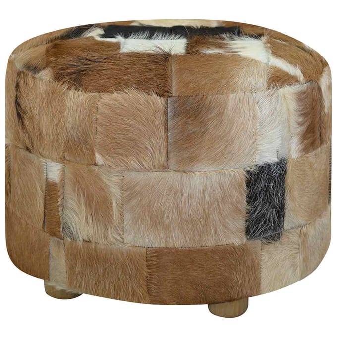 vidaXL - Poef - rond - 50x50x45 - cm - geitenleer
