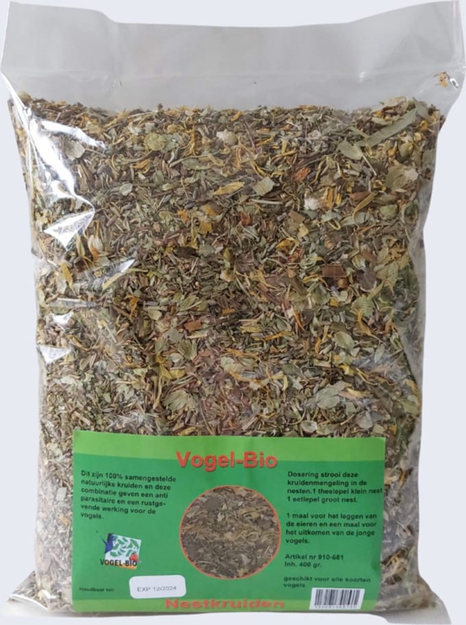 Vogel Bio- Nestkruiden- Vogelvoer- Binnenvogels- Nestkruiden Anti Luis- 400 gram