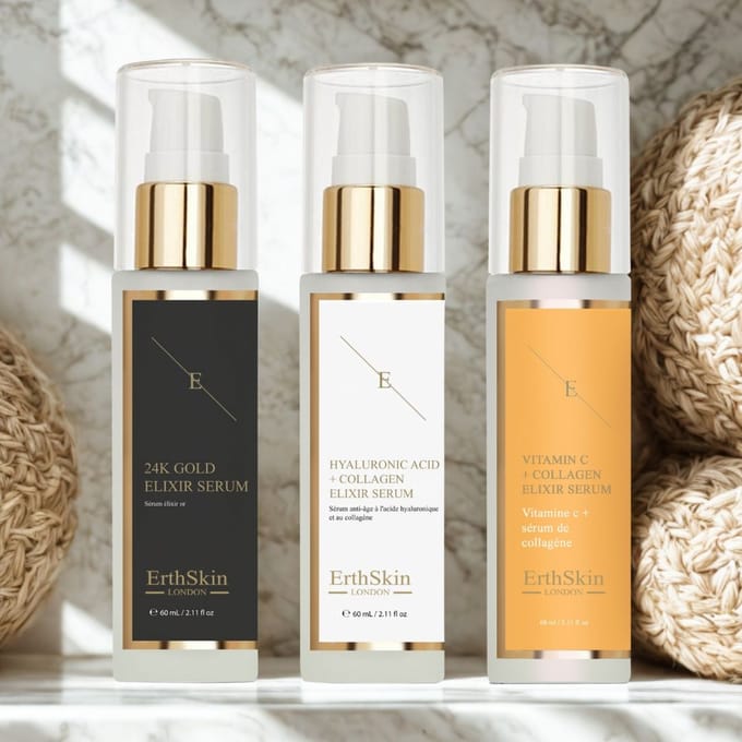 Vitamine C + Collageen Elixir Serum 60ml + Hyaluronzuur & Collageen Serum - 60ml + Anti-Rimpel Elixir Serum 24k Goud - 60ml