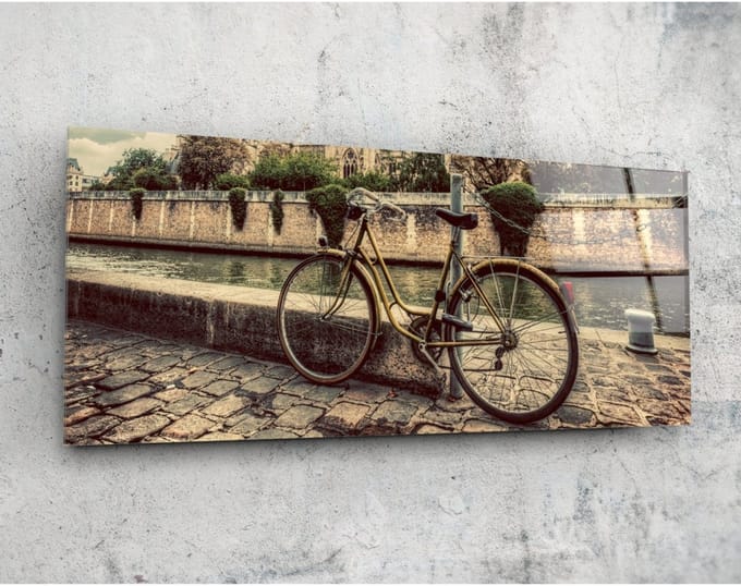 Panorama Glasschilderij - Fiets - Wanddecoratie - 92 x 36 cm