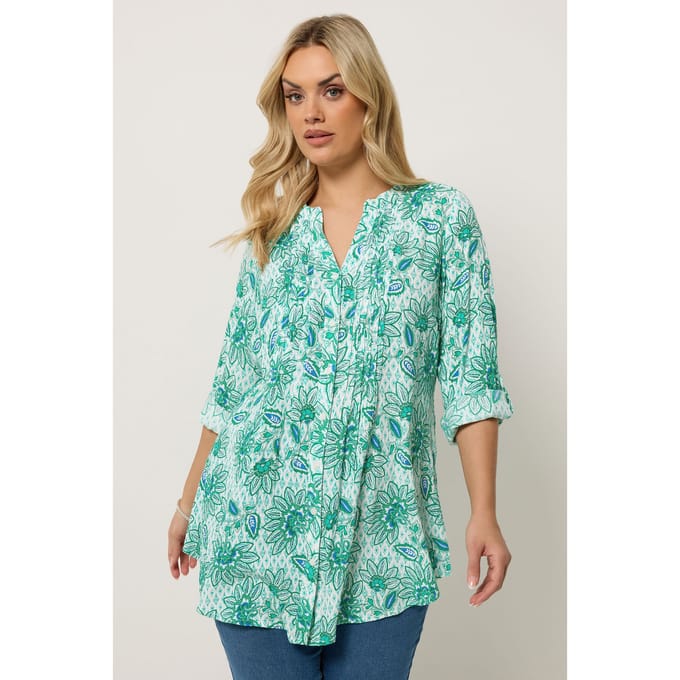 Yours Groene Paisley Blouse Met Fijne Plooien Size 48
