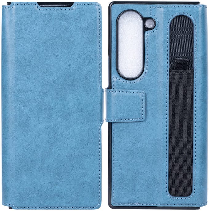 Rixus Wallet Case With Pen Holder For Samsung Galaxy Z Fold5 Sierra Blue
