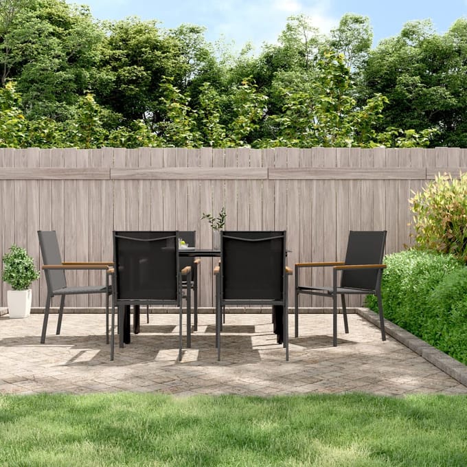 vidaXL - Tuinstoelen - 6 - st - 55x61,5x90 - cm - textileen - en - staal - zwart