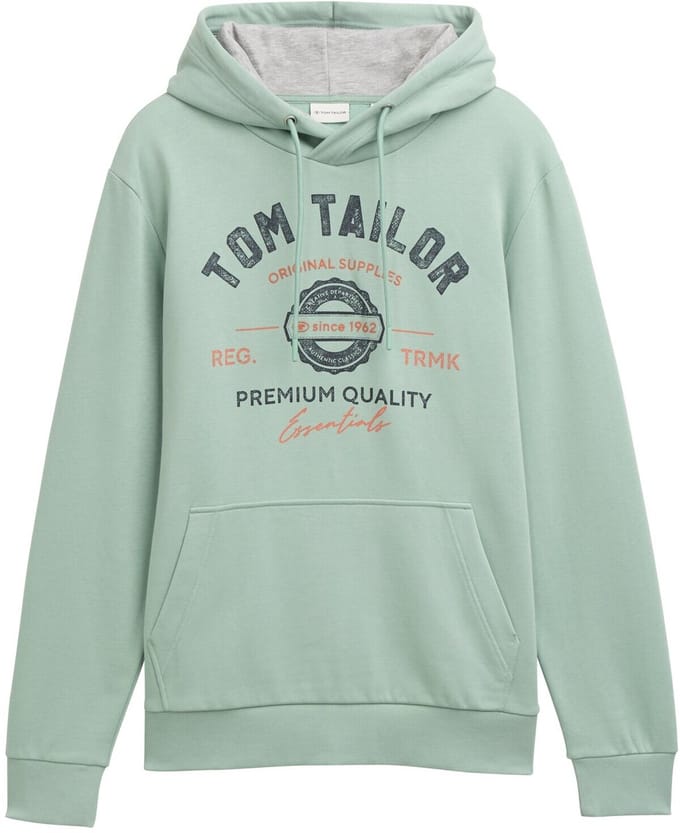 Tom Tailor - Hoodie-sweatshirt met logoprint - Maat S - dust green