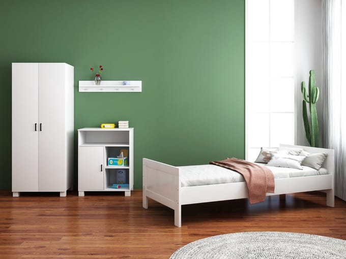 Born Lucky ® Tienerkamer Noel Wit 3 Delig met Commode Mila Wit en Mila Kledingkast Wit