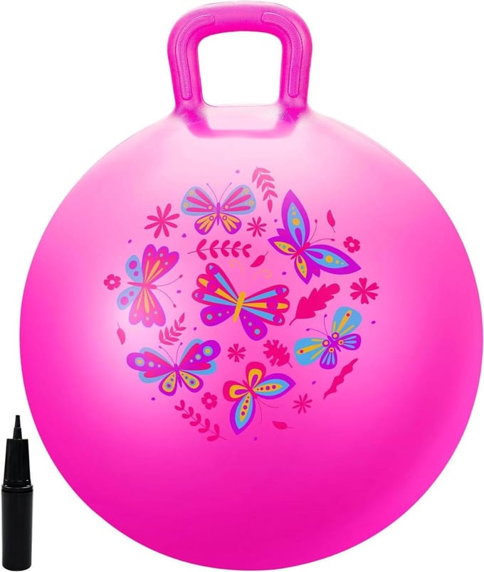 Springbal Vlinder - Hoppen Bal - Buiten Spelen - Hand Aangedreven - 18 inch - Roze