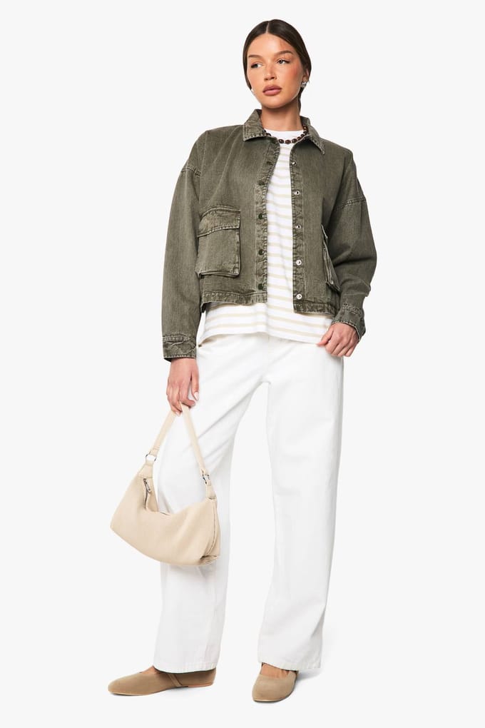 boohoo Dames Button Detail Washed Jacket | Kaki | Maat: 38
