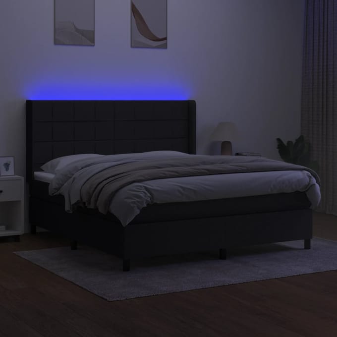 vidaXL - Boxspring - met - matras - en - LED - stof - zwart - 160x200 - cm