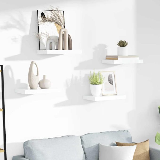 vidaXL - Wandschappen - zwevend - 4 - st - 40x23,5x3,8 - cm - MDF - hoogglans - wit
