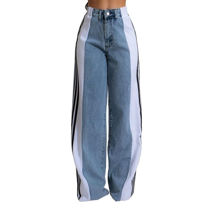 Denim met hoge taille Dames Trekkoord Elastische taille, Losse Elastische Denim Rechte Pijp Broek XL wit