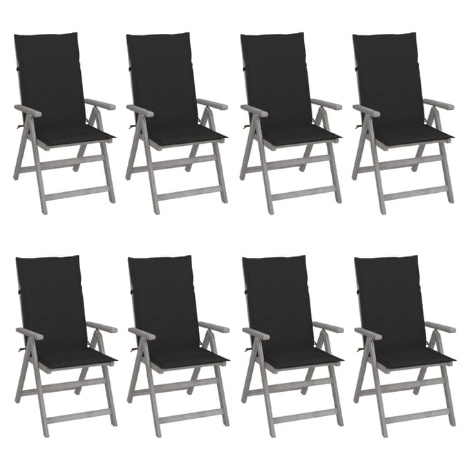 vidaXL - Tuinstoelen - 8 - st - verstelbaar - met - kussens - acaciahout - grijs