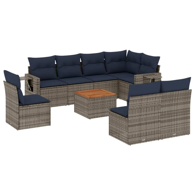 vidaXL - 9-delige - tuinbankset - met - kussens, - grijs - polyrotan