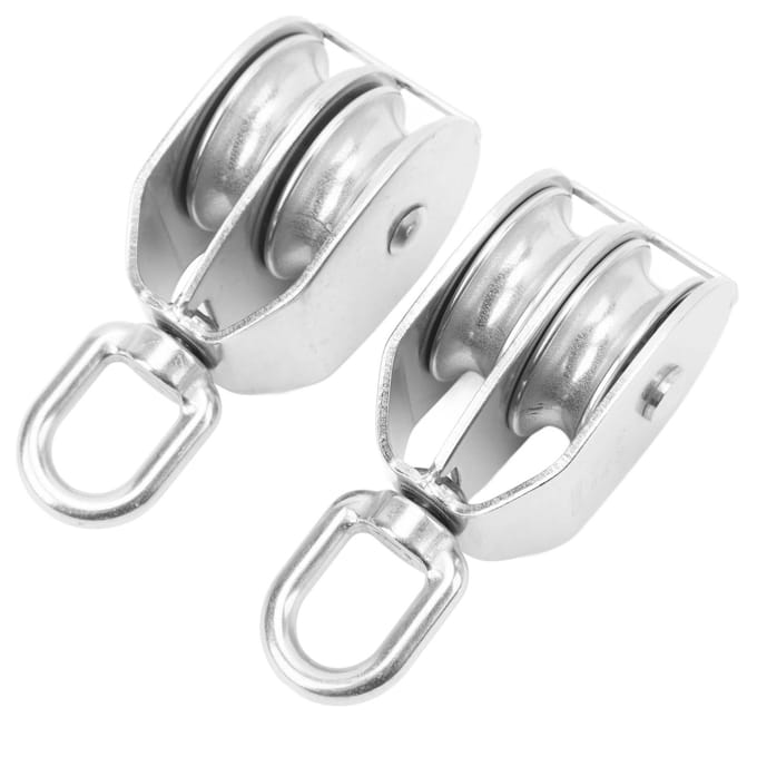 2 Stuks Hef Dubbele Katrolblok Zware Uitvoering RVS Roller M50 Staalkabel Kraan Hangen 400KG Belasting
