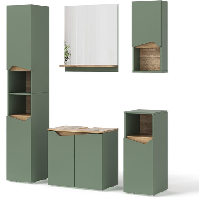 Vicco Badkamermeubelset Marelle, Groen/Artisanaal eiken, 5-delig