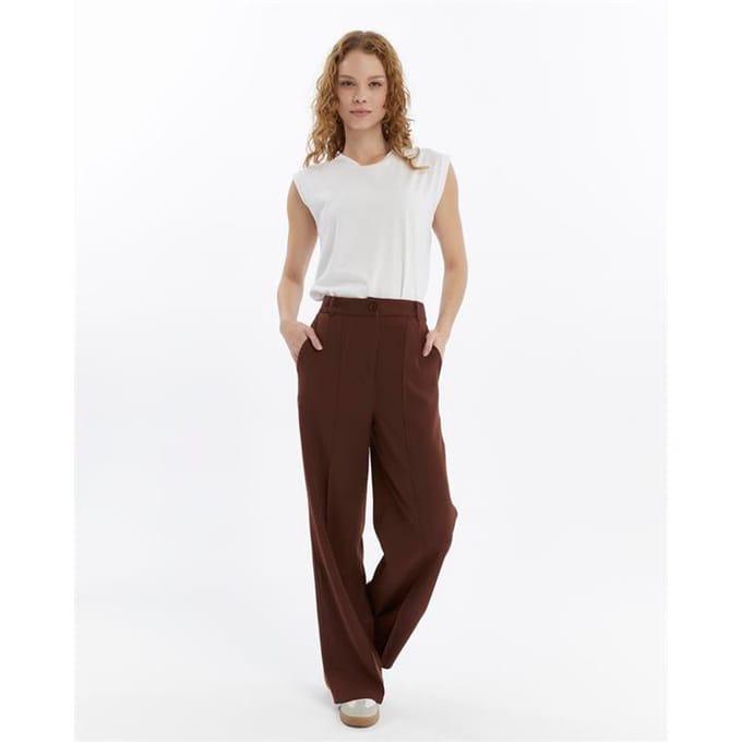 Dames Dubbel Crêpe Grassteek Detailed Zak Palazzo-broek Bruin