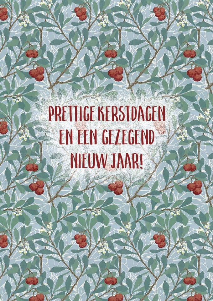 Kerstkaart 'Prettige kerstdagen - besjes' 12 stuks met envelop