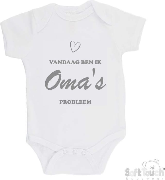 100% katoenen Romper "Vandaag ben ik oma's probleem" Unisex Katoen Wit/grijs Maat 56/62