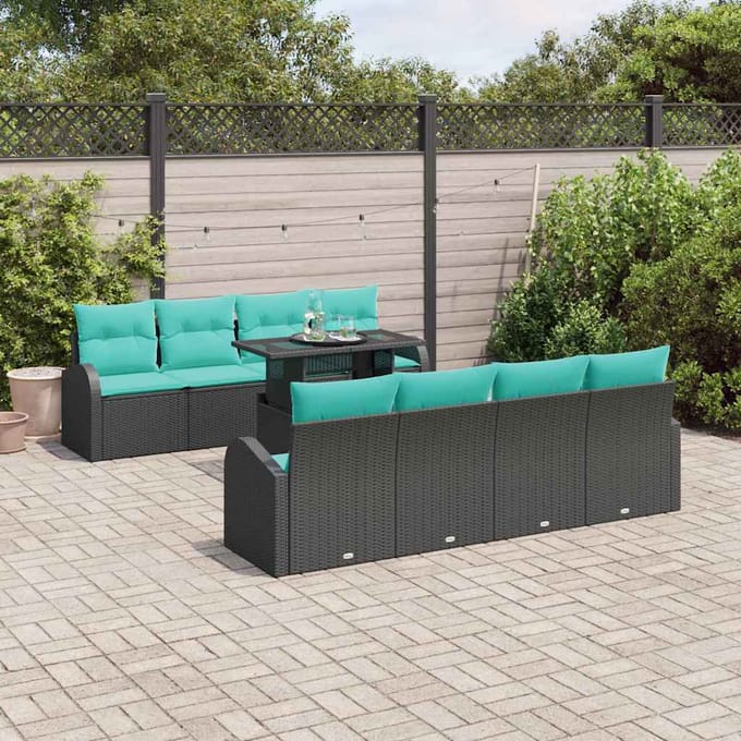 vidaXL - Tuinbank - Set - 9 - st - Zwart - Poly - Riet