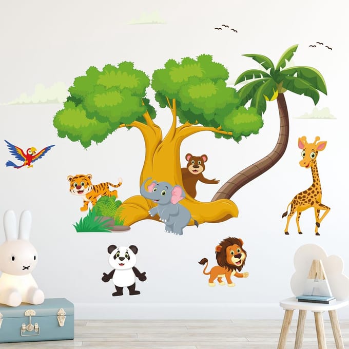 Muurstickers - Dieren onder de bomen - Zelfklevende stickers - 110x165cm