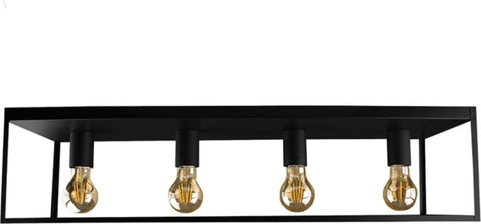 Mat zwart plafondlamp - 4 x E27 - 16 W - dimbaar - industriële look