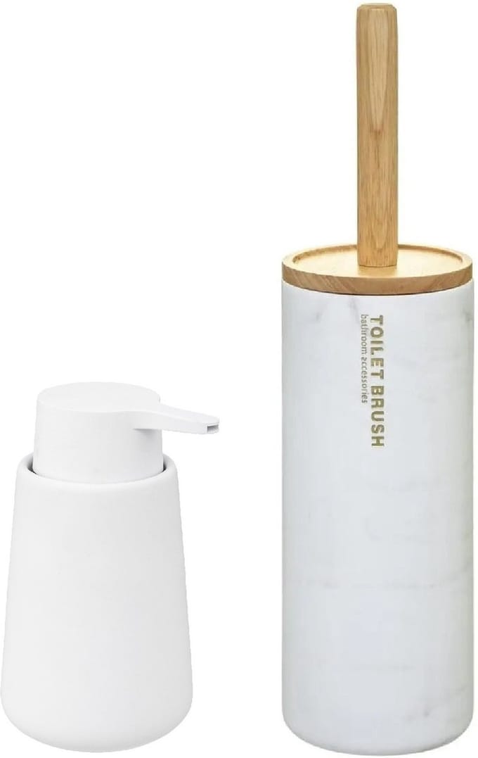 5Five WC-/toiletborstel houder kunststof wit met zeeppompje 250 ml