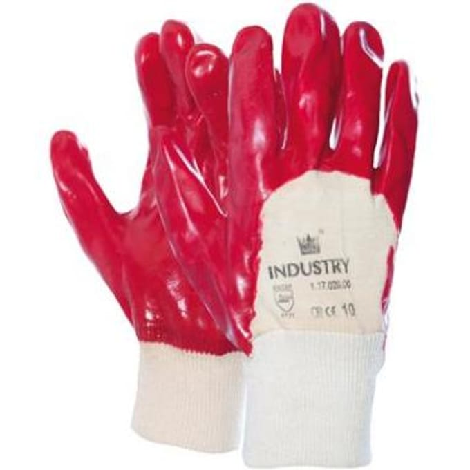Handschoen PVC rood met tricot manchet en ventilerende rugzijde