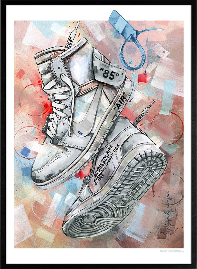 Sneaker print Off White white 51x71 cm *ingelijst & gesigneerd