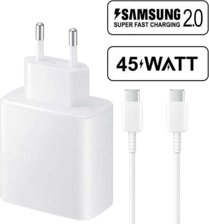 Usb-C Oplaadstekker + usb-C naar usb-C Oplader - 45w - Super Fast Charging - Universele Thuislader - Usb-C - Adapter voor S24,S23,Note,S22, S21, S20, Tablet S7, Tablet S8