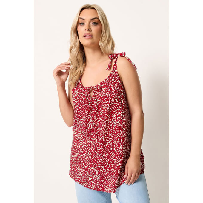 Yours Rode Top Met Bloemenprint En Bandjes Size 44
