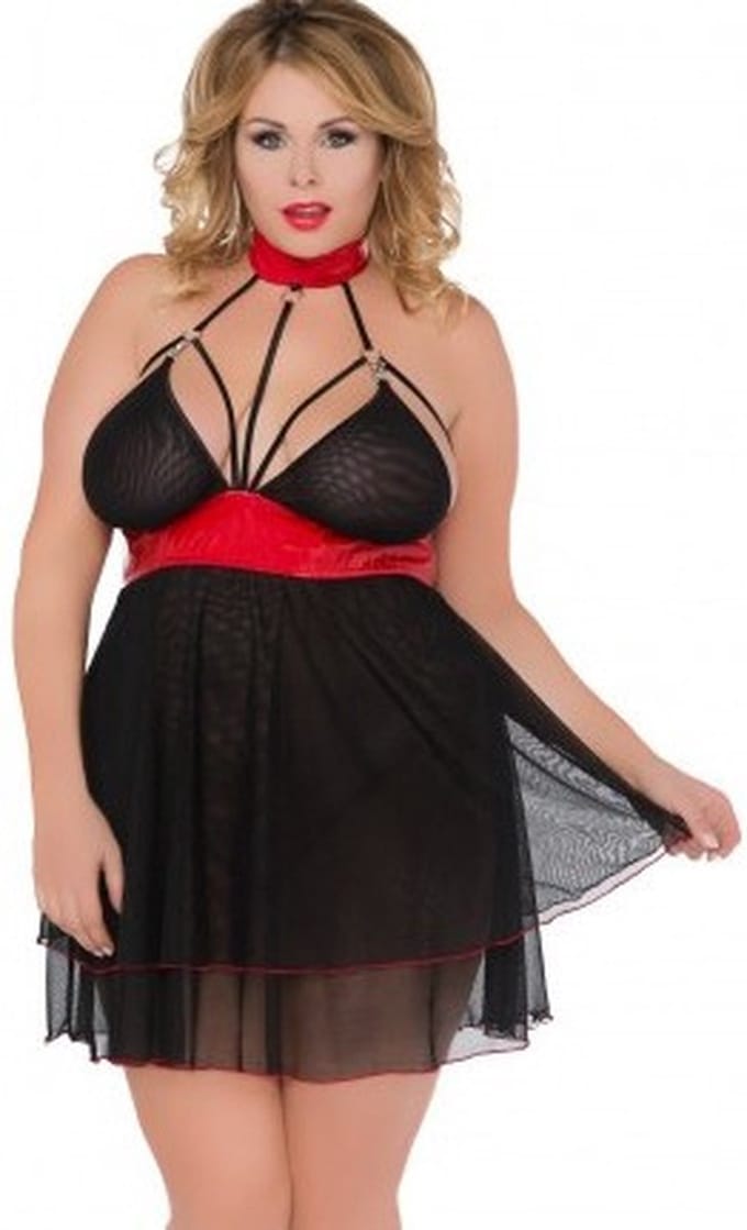Andalea mooie babydoll- zwart/rood- grote maten 54/56