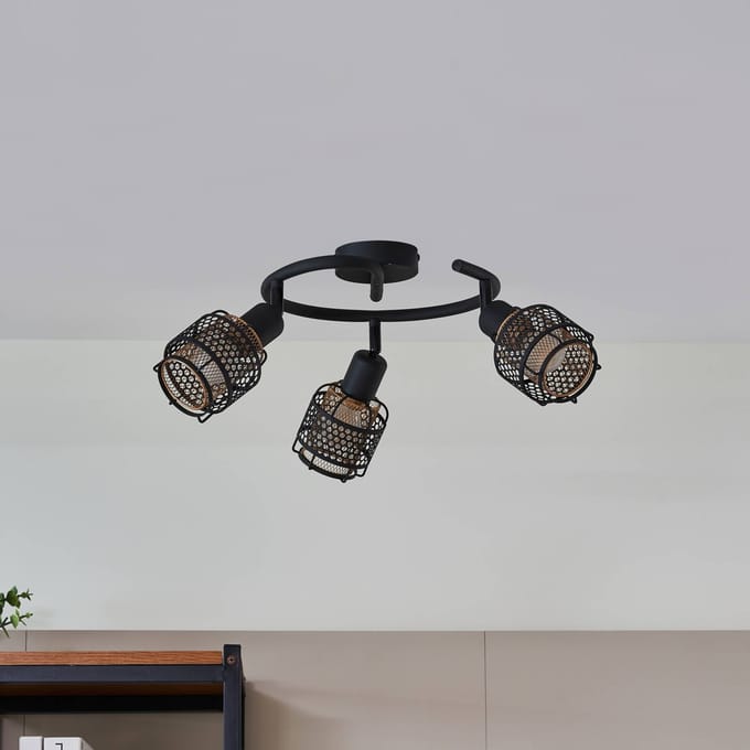 Lindby - plafondlamp - 3lichts - ijzer - H: 20.5 cm - E14 - zwart, goud