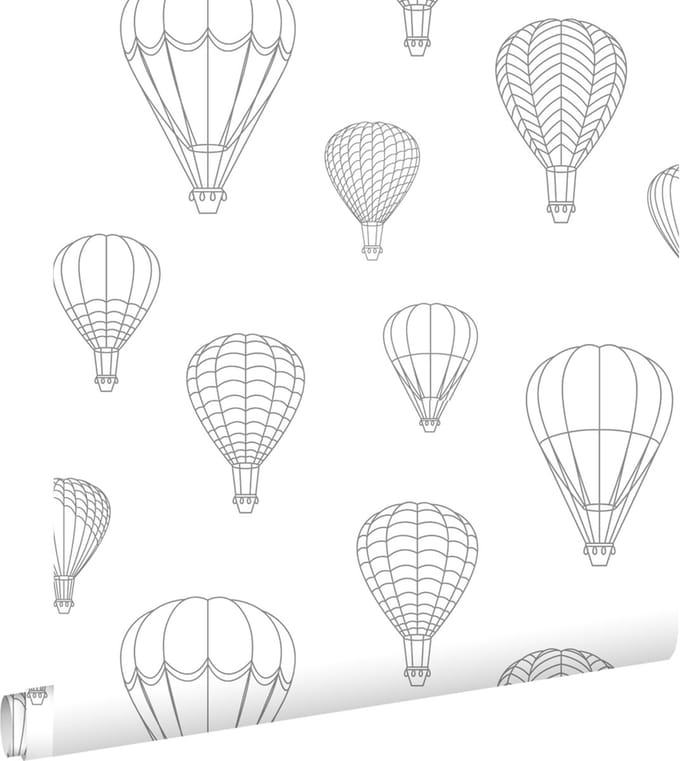 ESTAhome behang luchtballonnen grijs en wit - 50 x 900 cm - 139718