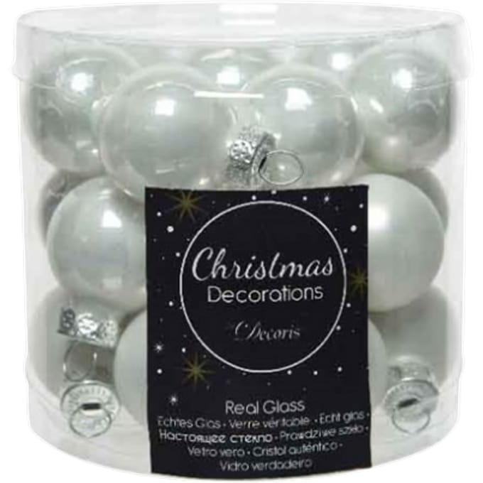 Decoris Mini Kerstballen Glas Wit - 24 stuks