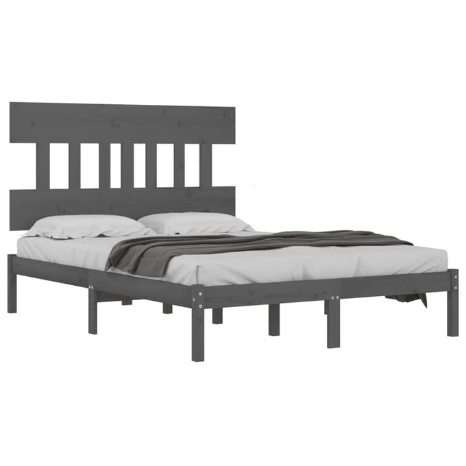 vidaXL - Bedframe - massief - hout - grijs - 200x200 - cm