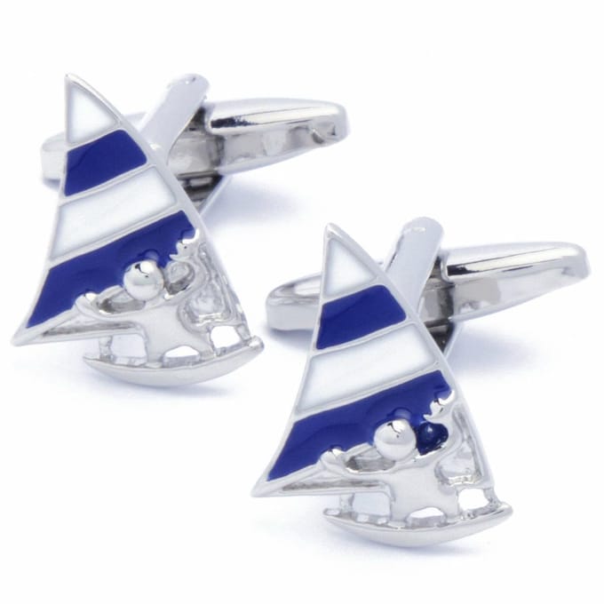 Manchetknopen - Windsurfer Windsurfen Blauw en Wit Zeil