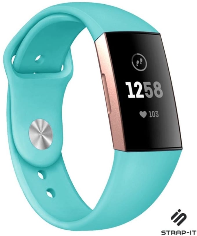 Strap-it Siliconen sport bandje - geschikt voor Fitbit Charge 3 / Fitbit Charge 4 - aqua - Maat: Maat S