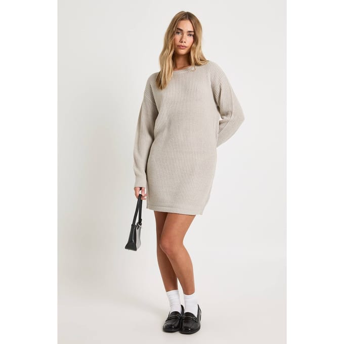 boohoo Dames Ronde hals trui jurk | Zilver | Maat: Small