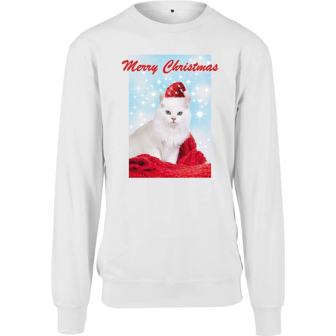 Urban Classics - Merry Christmas Cat Kersttrui - S - Wit