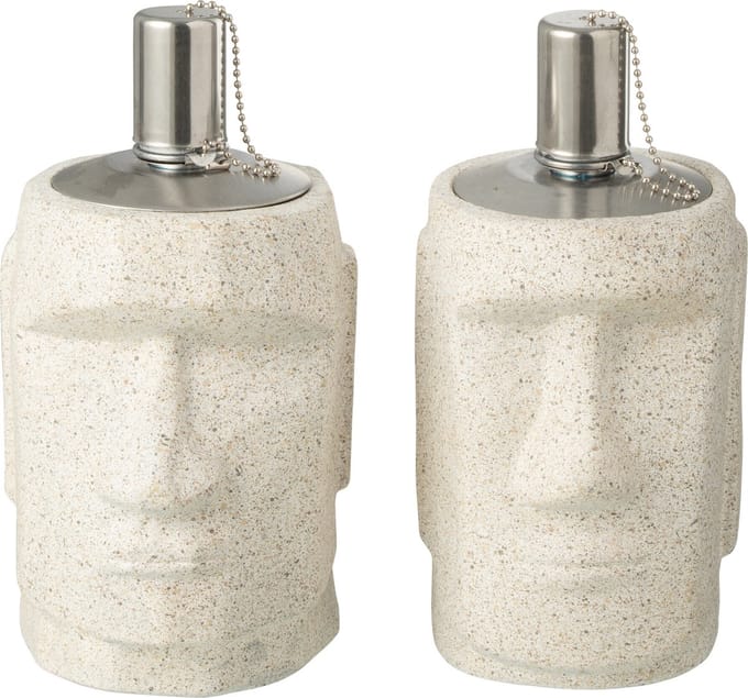 J-Line olielamp Moai - cement - grijs - 2 stuks